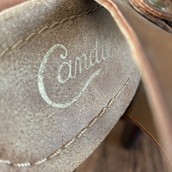 Candies Chunky Platform Boho Sandals Brass Studs Wooden Leather Size 7.5 - Picture 5 of 10